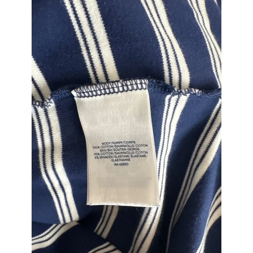 Lands End Womens Sleeveless Striped Dress size XL Blue Cotton knit shelf bra